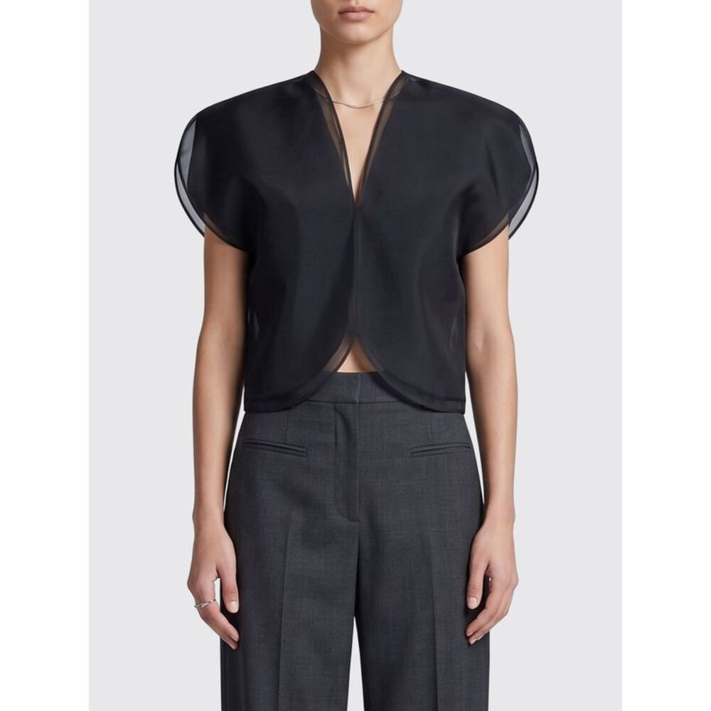 Khaite Women Khaite Pure Silk Blouse With Short Puff Sleeves And V-Neck